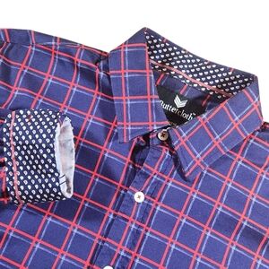 Buttercloth Shirt Men's L Regular Fit Blue Red Check Preppy Flip Cuff Button Up